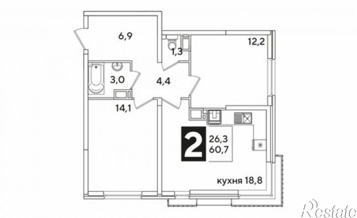 2-комн квартира в новом доме жилой комплекс Самолёт-6