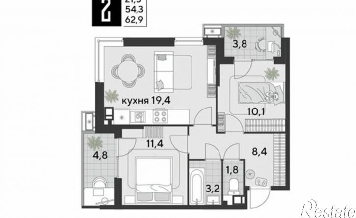 2-комн квартира улица имени Академика Фёдорова, 3 к2,  д. 3 к2