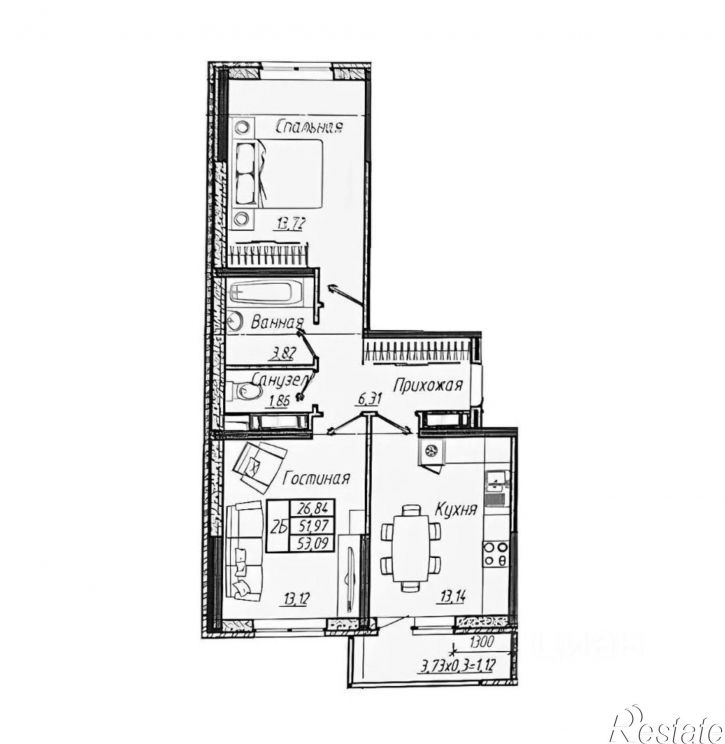 2-комн квартира ул им. генерала Корнилова, 10 1,  д. 10 1,  к. 1