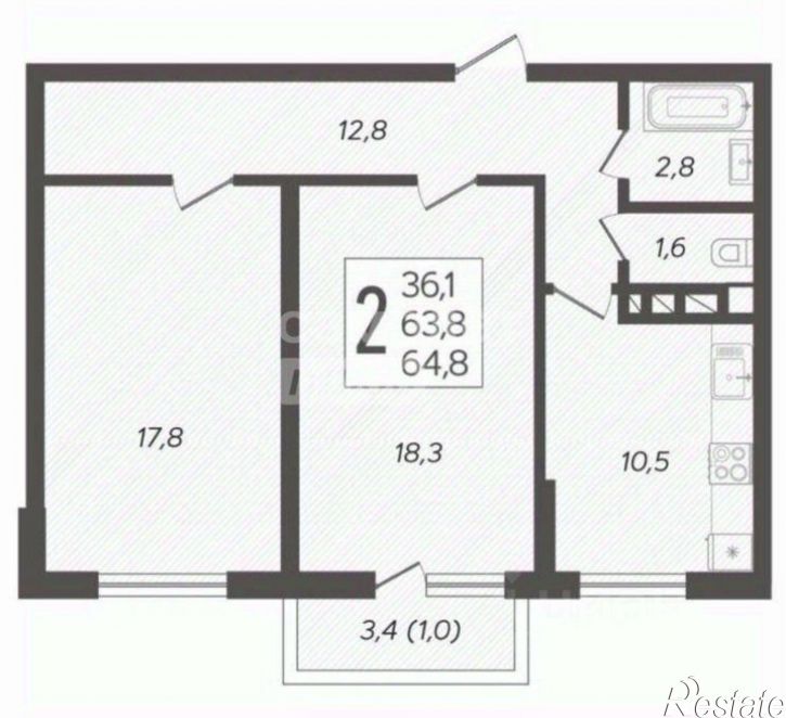 2-комн квартира улица Валерия Гассия, 4/7 к1,  д. 4/7 к1