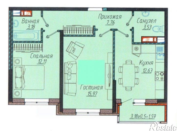 2-комн квартира Западный Обход