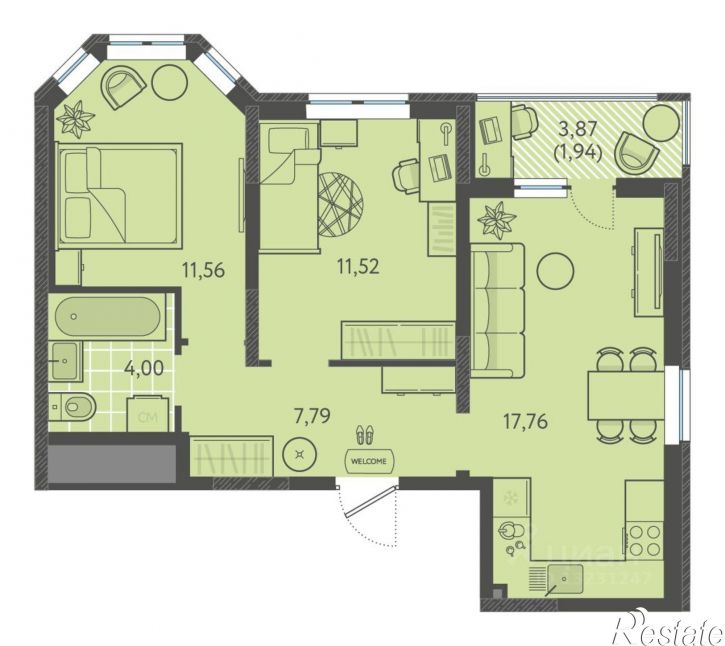 2-комн квартира в новом доме улица имени Виктора Анфиногенова, 12к2,  д. 12к2