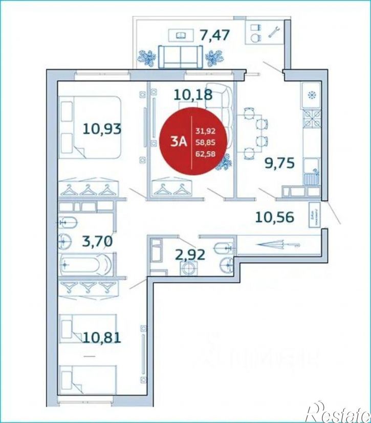 3-комн квартира в новом доме улица Красных Партизан, 1/3 к8,  д. 1/3 к8