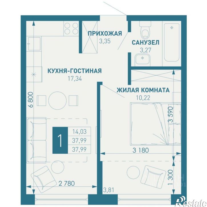 1-комн квартира в новом доме Душистая улица
