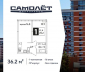 1-комн, 36 кв м, этаж 16/16 жилой комплекс Самолёт-6
