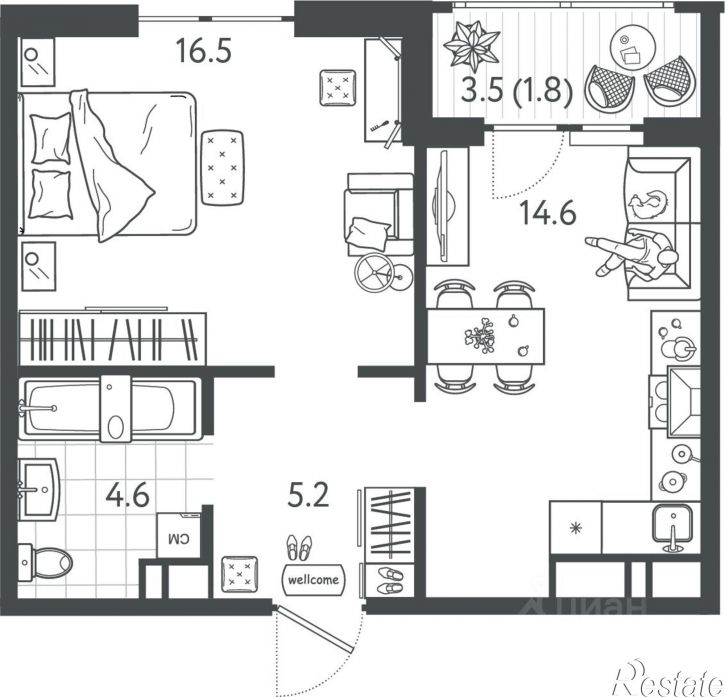 1-комн квартира в новом доме Колхозная улица, 5/2,  д. 5/2