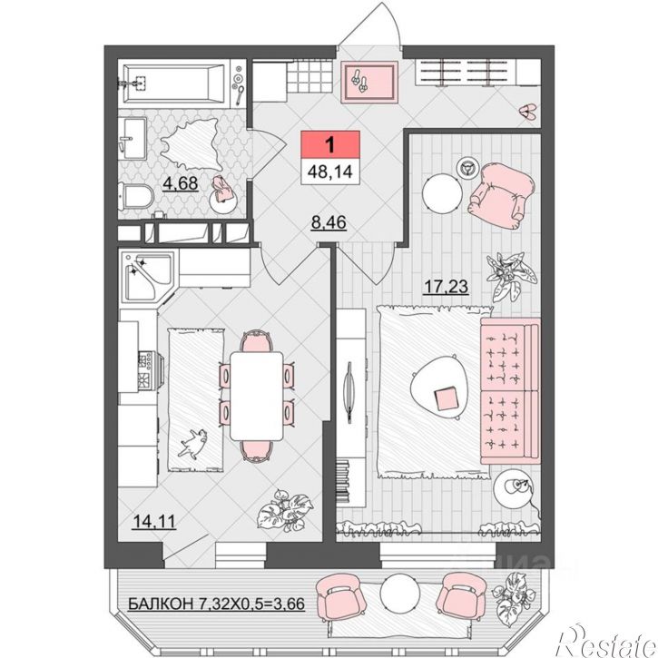 1-комн квартира Ростовское шоссе, 30/6 к3,  д. 30/6 к3