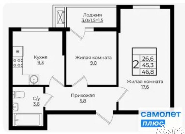 2-комн квартира Античная улица, 6