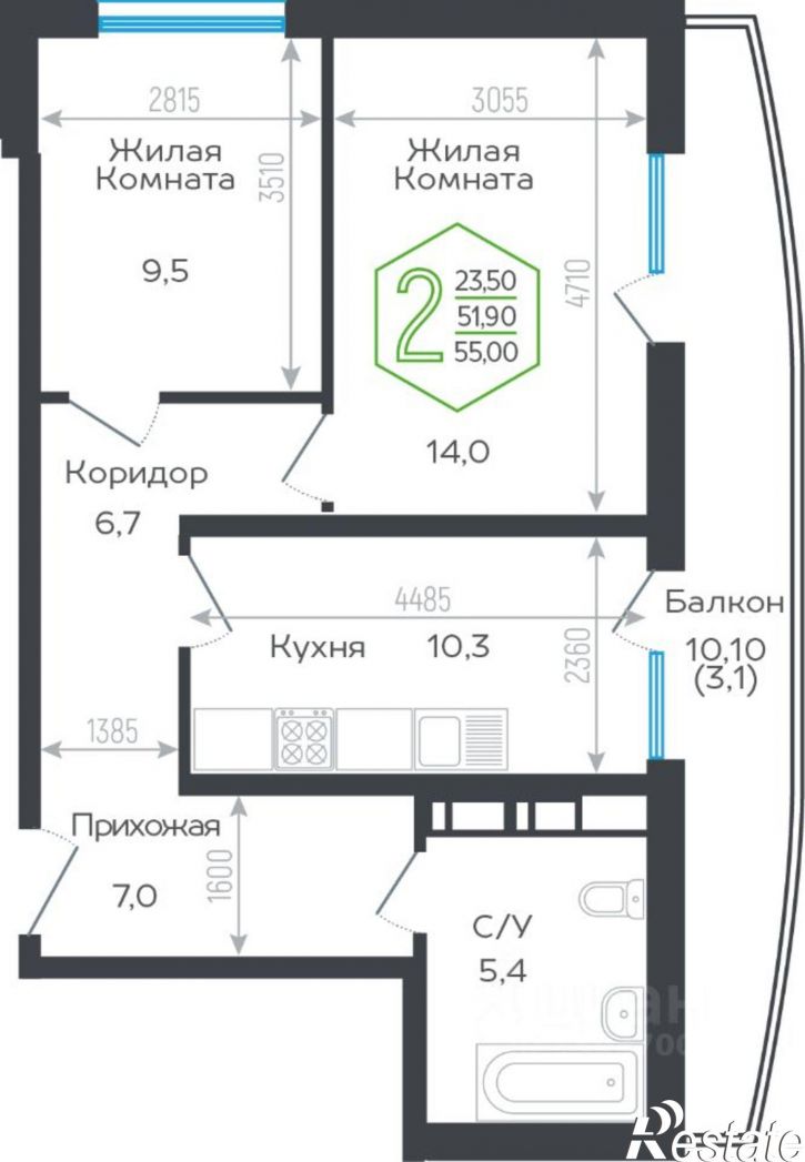 2-комн квартира в новом доме ул Обрывная, 20,  д. 20