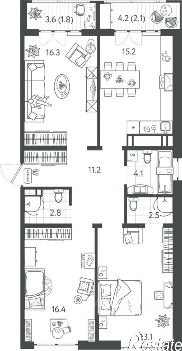 3-комн квартира в новом доме Колхозная улица, 5/2,  д. 5/2