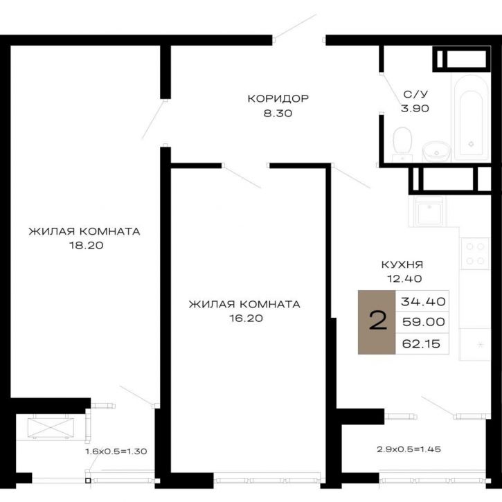 2-комн квартира в новом доме Школьная улица, д.1