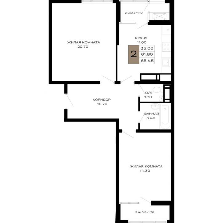 2-комн квартира в новом доме Школьная улица, д.1