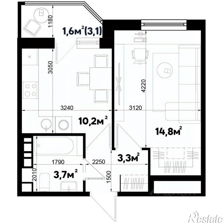 1-комн квартира в новом доме улица имени Генерала Корнилова, 18 к1,  д. 18 к1