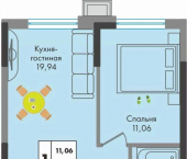 1-комн, 43 кв м, этаж 3/9 улица имени Генерала Брусилова, 5лит1.2