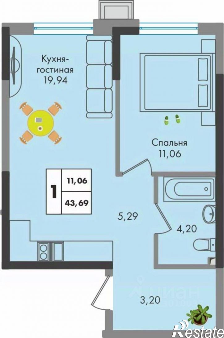 1-комн квартира в новом доме улица имени Генерала Брусилова, 5лит1.2