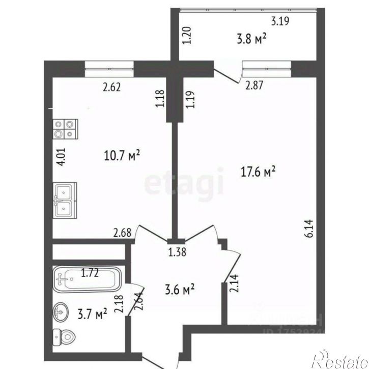 1-комн квартира ул им. Героя Георгия Бочарникова, 4,  д. 4