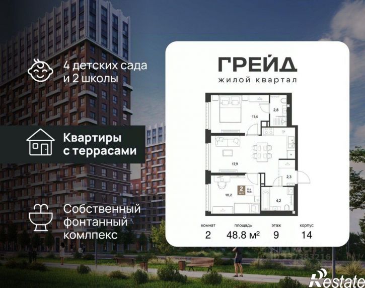 2-комн квартира в новом доме микрорайон Плодородный-2