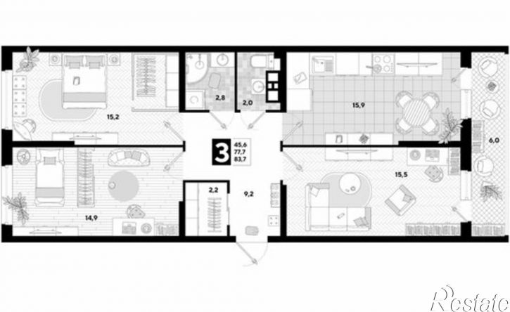 3-комн квартира ул Западный Обход, 57 2,  д. 57 2,  к. 2