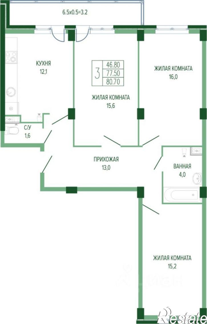 3-комн квартира в новом доме Круговая улица, 4/1