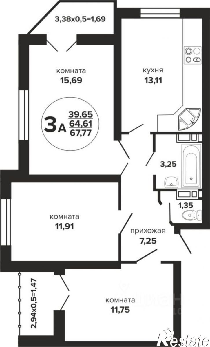 3-комн квартира в новом доме Российская улица, 257/7,  д. 257/7
