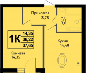 1-комн, 37 кв м, этаж 10/12 