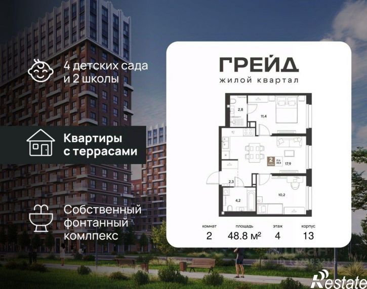 2-комн квартира в новом доме микрорайон Плодородный-2