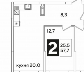 2-комн, 57 кв м, этаж 14/16 жилой комплекс Самолёт-6