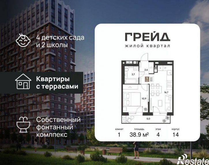 1-комн квартира в новом доме микрорайон Плодородный-2