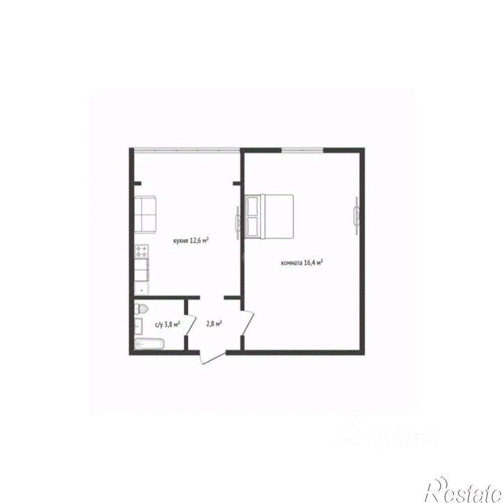 1-комн квартира ул Корчагинцев, 2,  д. 2