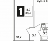 1-комн, 39 кв м, этаж 1/16 жилой комплекс Самолёт-6