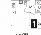 1-комн, 37 кв м, этаж 1/16 жилой комплекс Самолёт-6