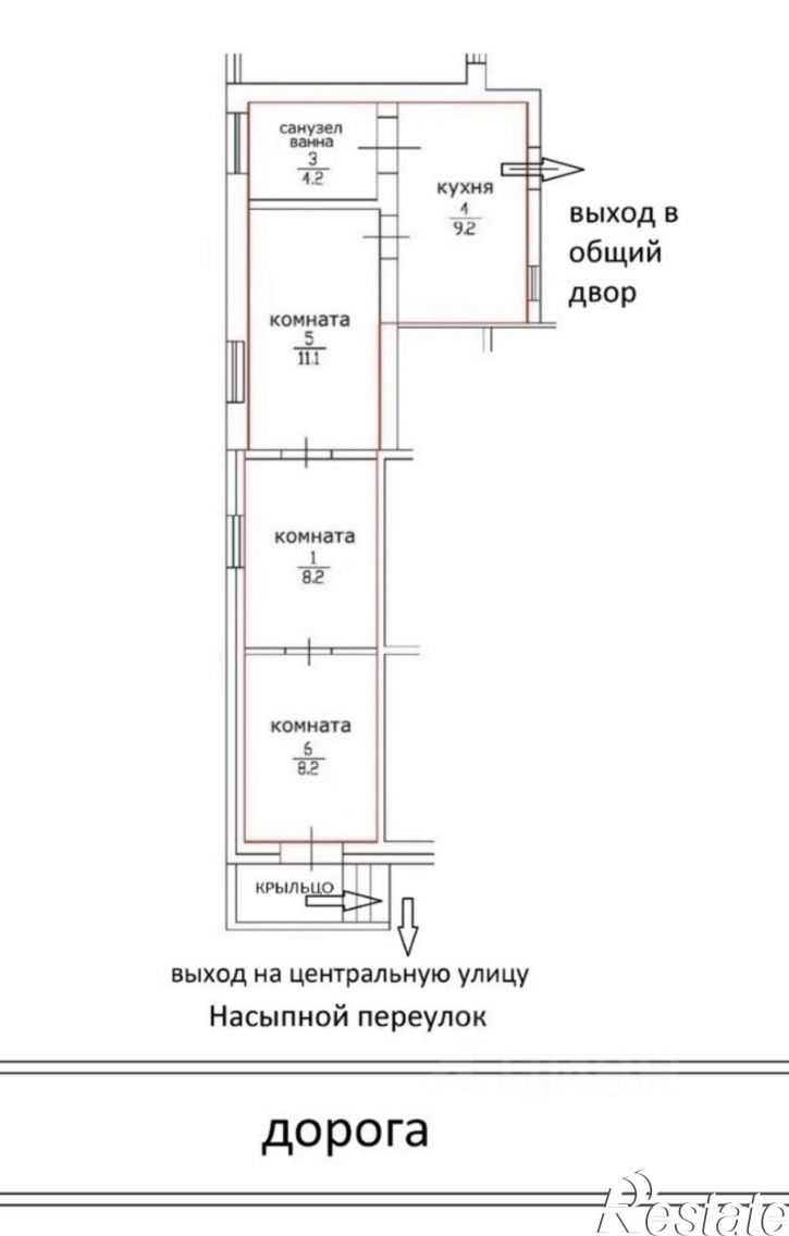 3-комн квартира Насыпной пер, 6,  д. 6