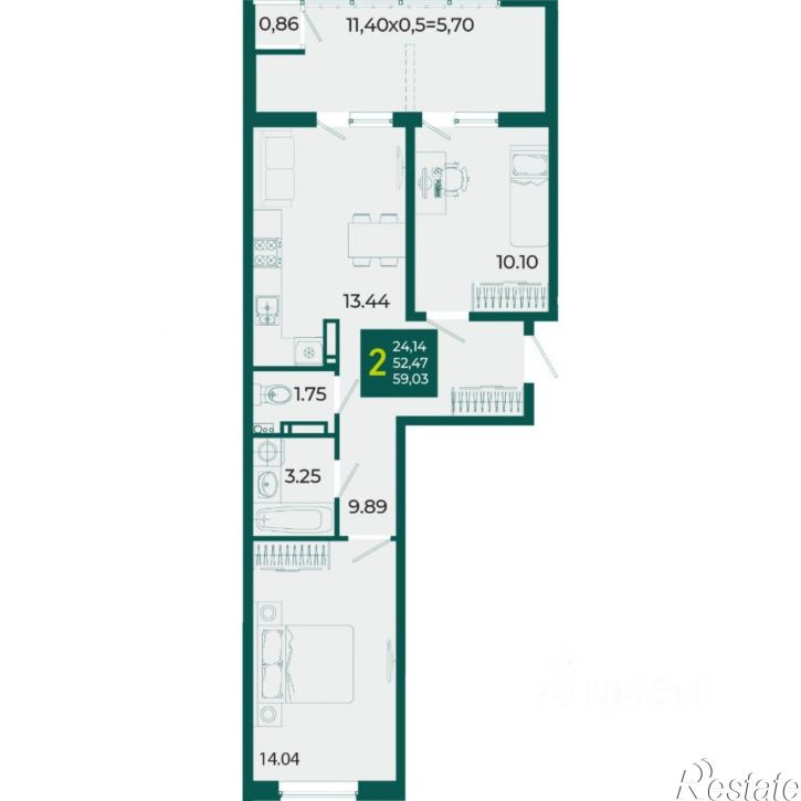 2-комн квартира в новом доме ул 1-го Мая, 468,  д. 468