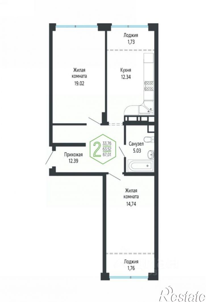 2-комн квартира в новом доме ул Обрывная, 22/1,  д. 22/1