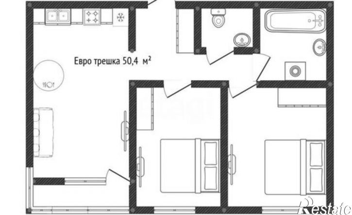 2-комн квартира ул Скандинавская, 1 3,  д. 1 3,  к. 3