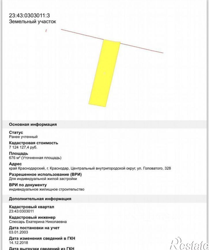 Земельный участок ул им. Володи Головатого, 328,  д. 328