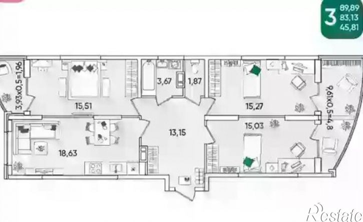 3-комн квартира микрорайон Любимово, 7к1