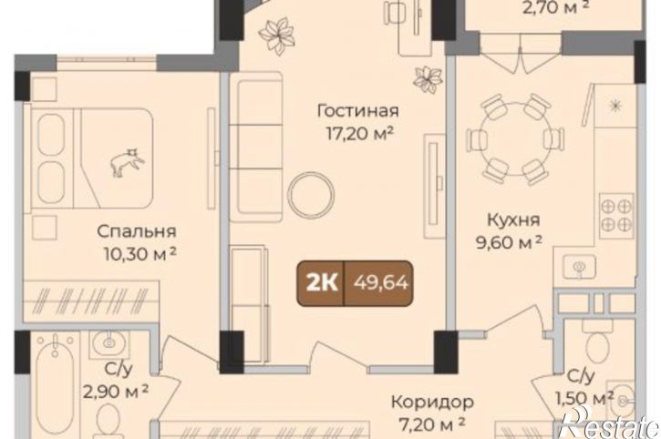 2-комн квартира в новом доме ул им. Сергея Есенина, 108/2,  д. 108/2