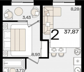 2-комн, 37 кв м, этаж 3/18 Старокубанская улица