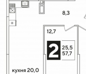 2-комн, 58 кв м, этаж 12/16 ЖК Самолёт-6