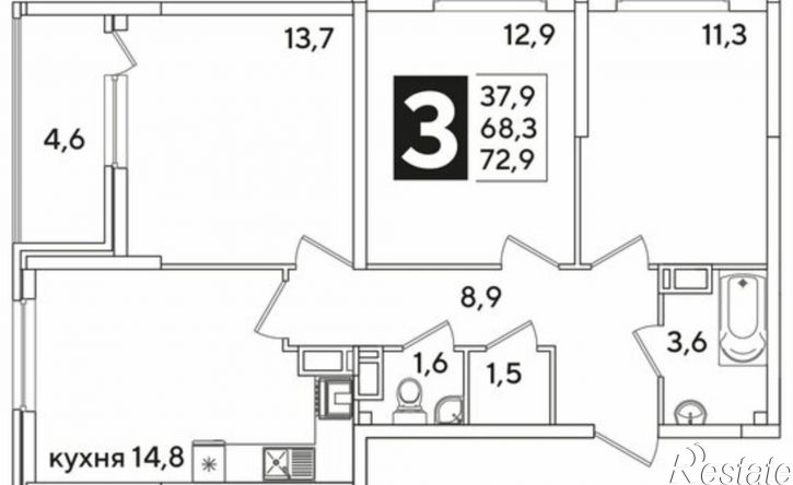 3-комн квартира улица Ивана Беличенко, 86к2