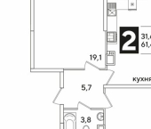 2-комн, 61 кв м, этаж 16/16 ЖК Самолёт-6