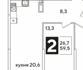 2-комн, 60 кв м, этаж 16/16 ЖК Самолёт-6