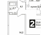 2-комн, 54 кв м, этаж 16/16 ЖК Самолёт-6