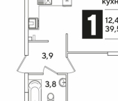 1-комн, 40 кв м, этаж 2/16 ЖК Самолёт-6