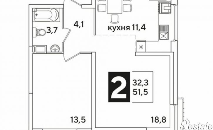 2-комн квартира в новом доме ЖК Самолёт-6