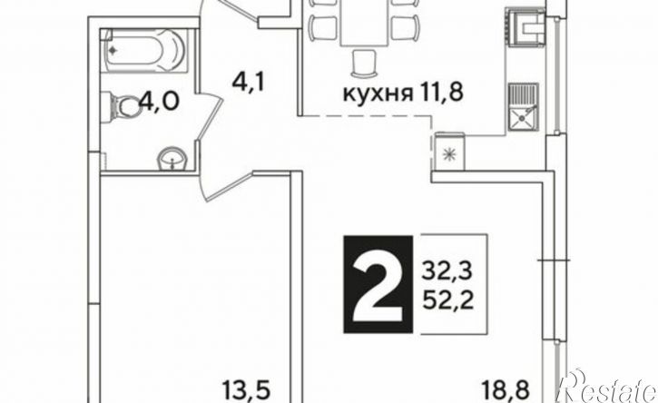2-комн квартира в новом доме ЖК Самолёт-6