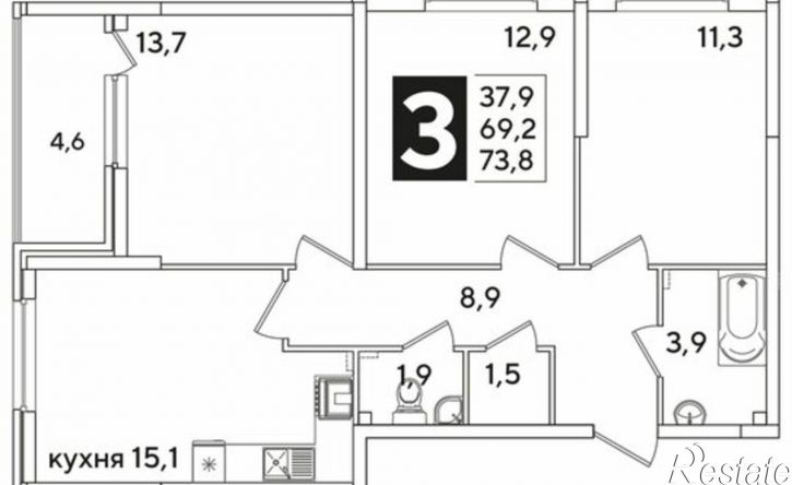 3-комн квартира в новом доме улица Ивана Беличенко, 84к3