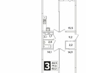 3-комн, 82 кв м, этаж 11/16 ЖК Самолёт-6