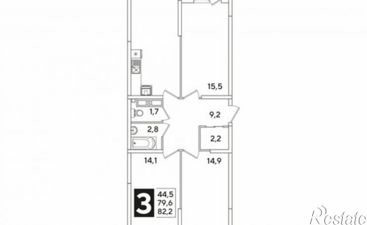 3-комн квартира в новом доме ЖК Самолёт-6
